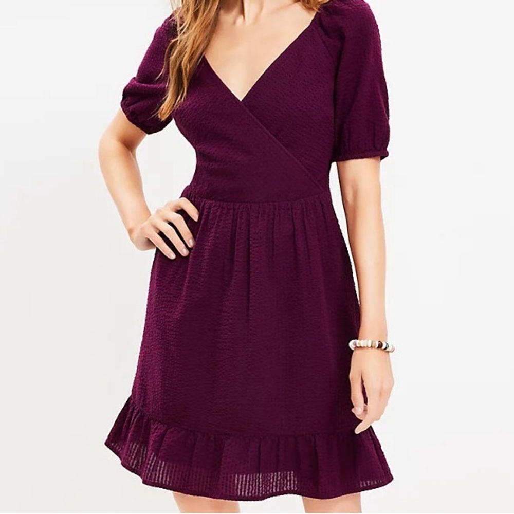 Crinkle Flounce Puff Sleeve Dress